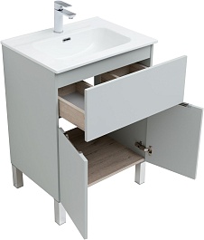 Aquanet Тумба с раковиной Алвита New 60 1 ящик 2 дверцы серая матовая – фотография-7